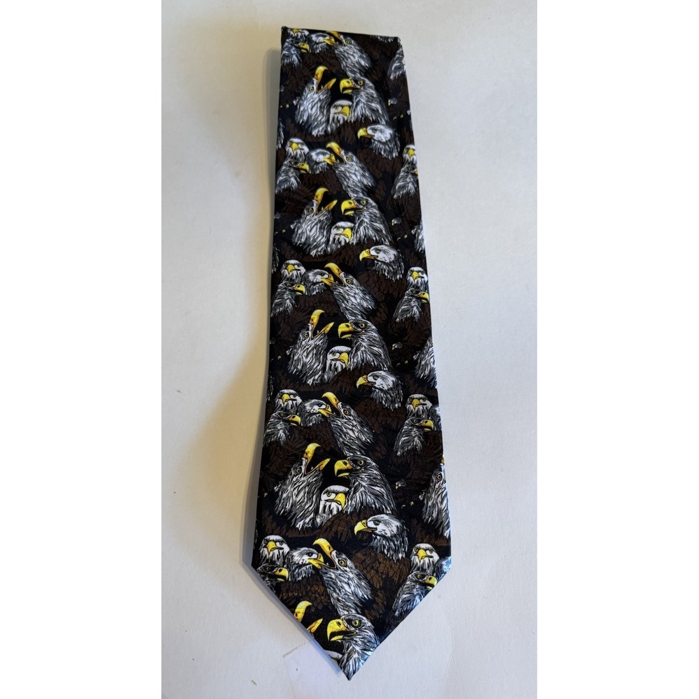 Roberto Cellini Black Brown White Yellow Eagles Tie 57" USA Bicentennial